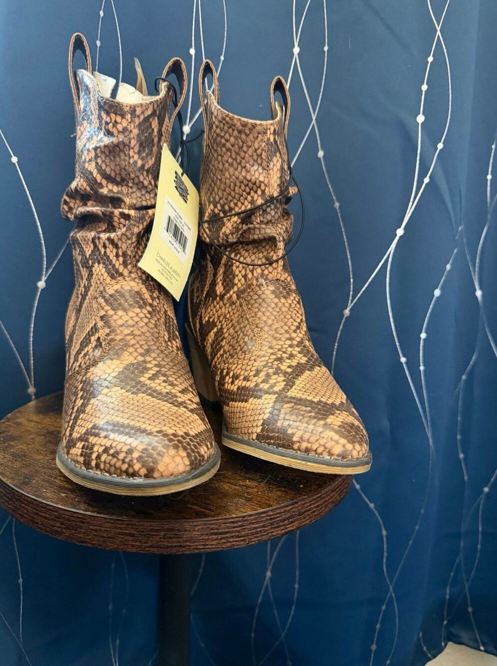 Charles Albert Snake Print Western Ankle Boots Women’s 10 NWT Slouch Cowboy